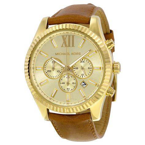 michael kors gold leather watch|Michael Kors men's leather watch.